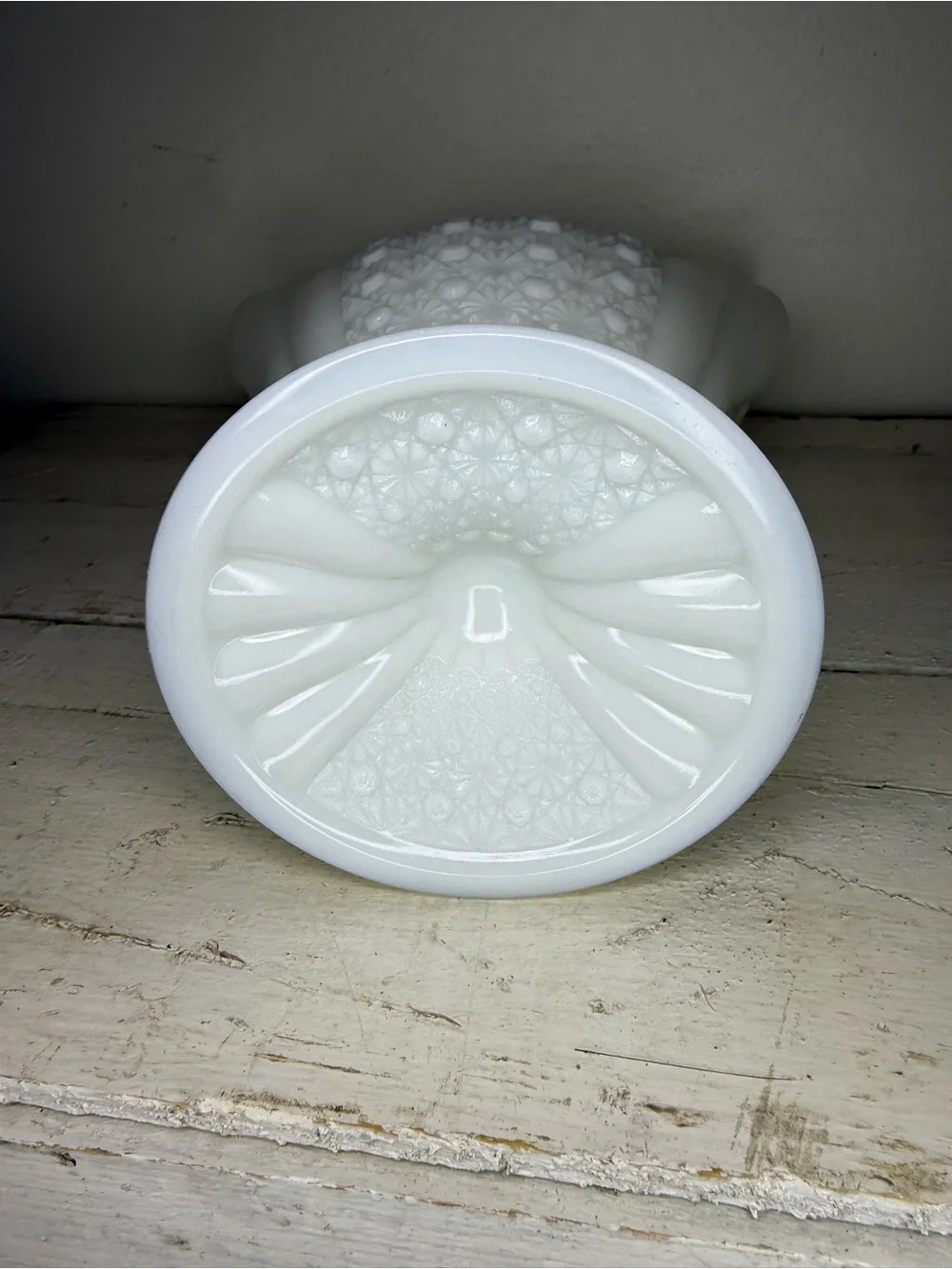 Vintage Fenton Daisy and Button Milk Glass Pedestal Vase Vintage Flared Vase